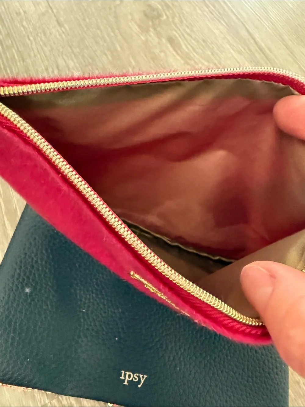 ipsy Trio of Cosmetic Pouches in Magenta, Rose Gold Sequin & Light Blue
